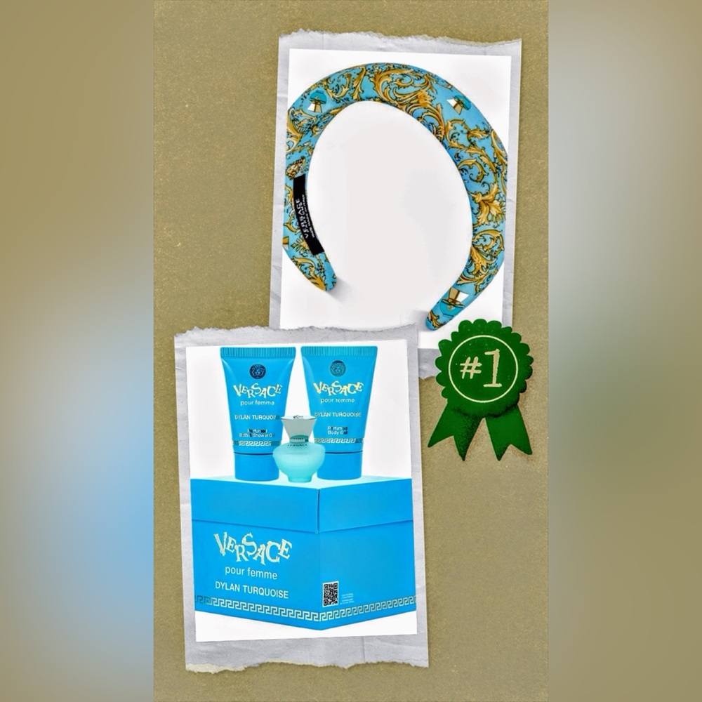 VERSACE turquoise Headband & Versace Dylan fragrances set & FREE🎁3pc TARTE G/set